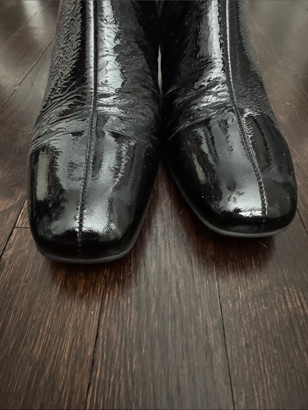 Black Patent Square-Toe Sock Boots Sz 9 - Picture 5 of 11
